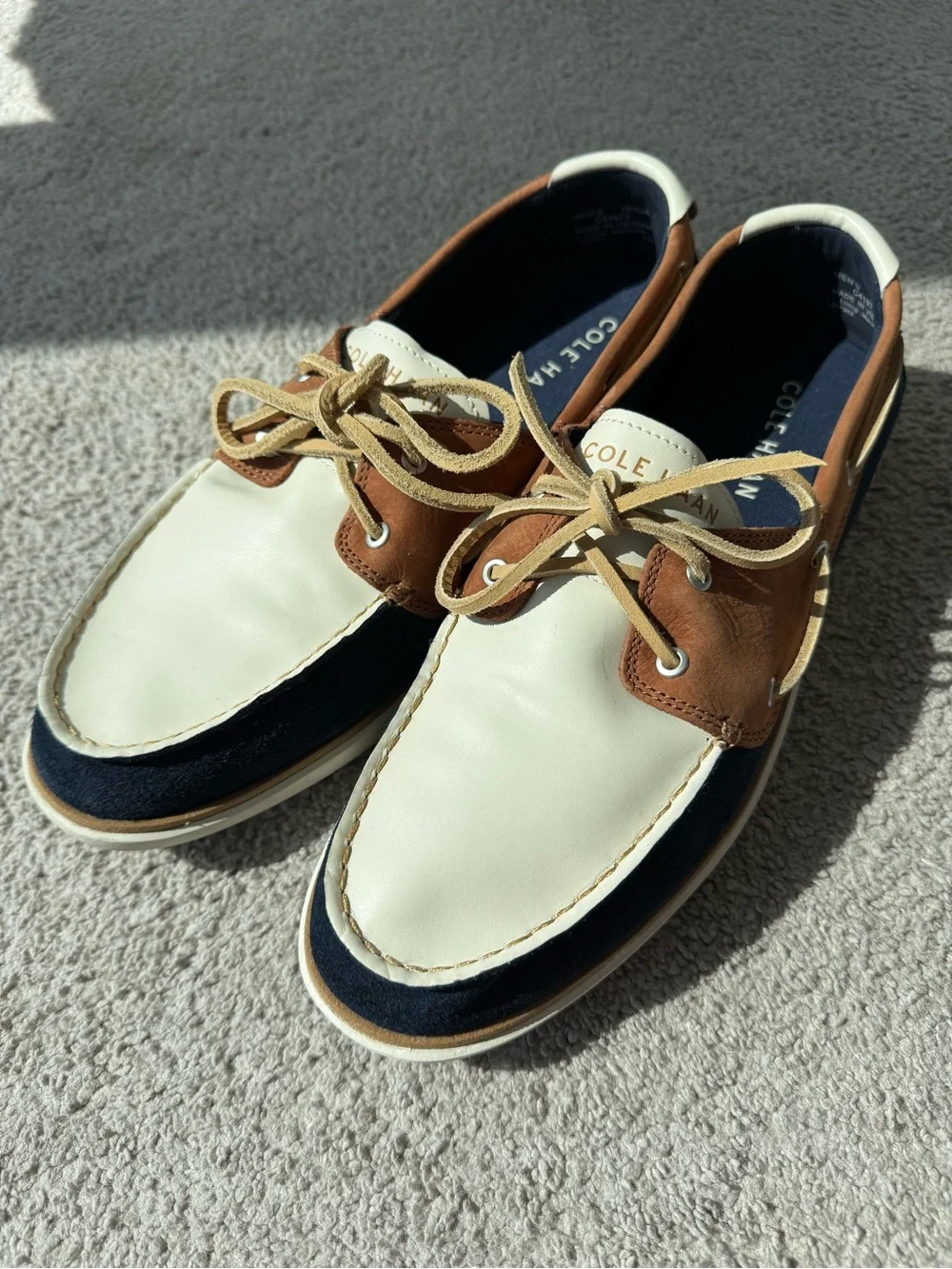 Cole Haan Men’s Tri-Panel Boat Shoes - White, Navy, Brown